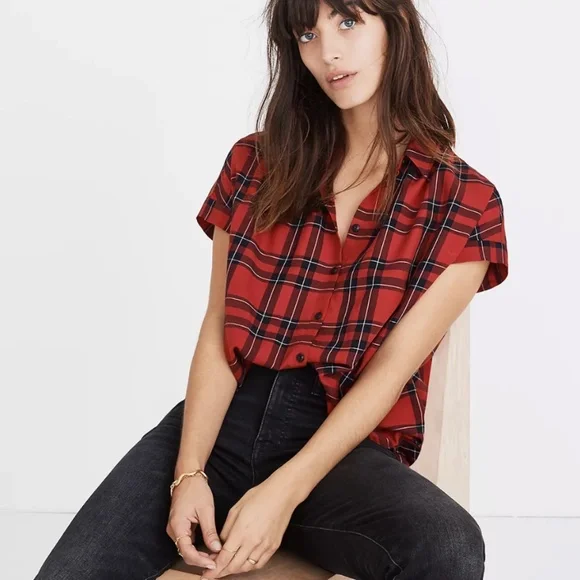 Madewell Central Shirt in Dahl Plaid Red XS - Picture 1 of 14